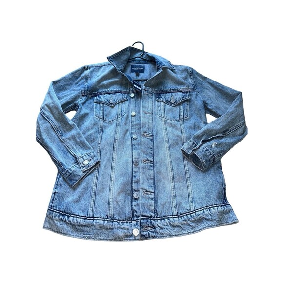 Lucky Brand Womens Blue Denim Trucker Jacket Cotton Distressed Jean Jacket Small - Picture 2 of 16